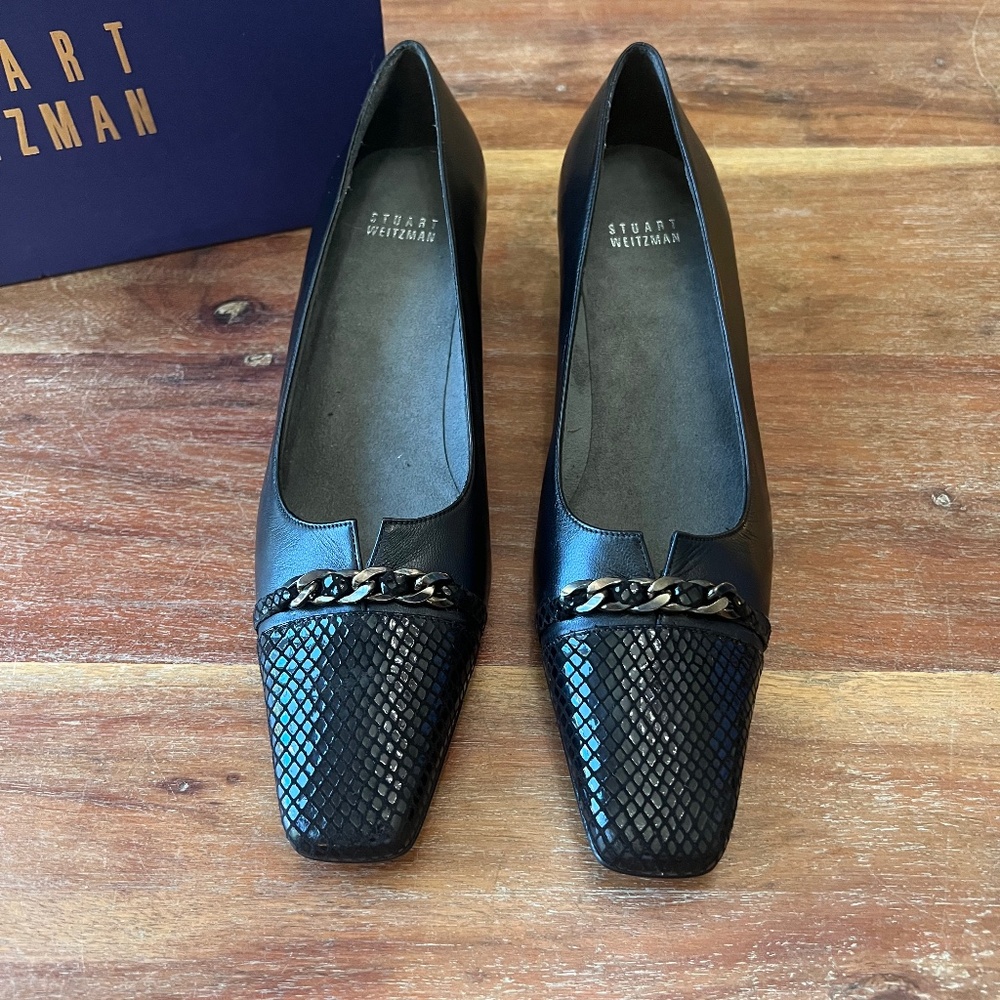 Stuart Weitzman Captiva Block Heels In Black Napp… - image 1